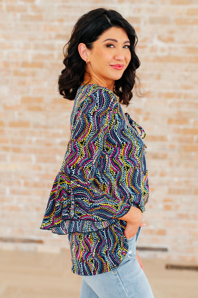 Willow Bell Sleeve Top in Navy Rainbow Rope Southern Soul Collectives