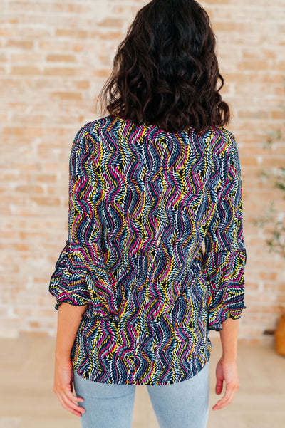 Willow Bell Sleeve Top in Navy Rainbow Rope Southern Soul Collectives