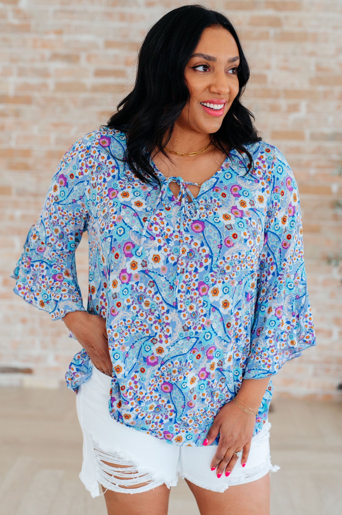 Willow Bell Sleeve Top in Retro Ditsy Floral Southern Soul Collectives