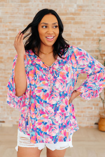 Willow Bell Sleeve Top in Royal Brushed Floral Southern Soul Collectives