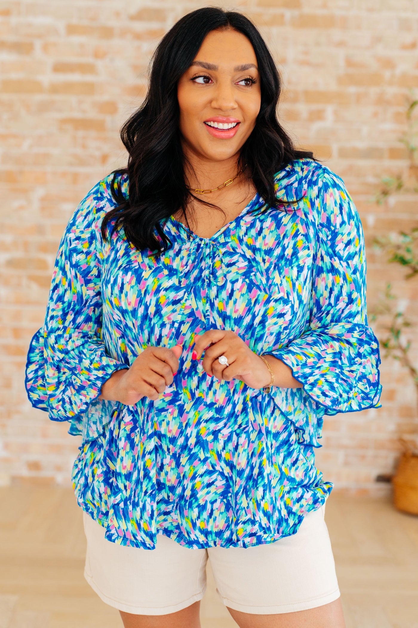 Willow Bell Sleeve Top in Royal Brushed Multi Southern Soul Collectives