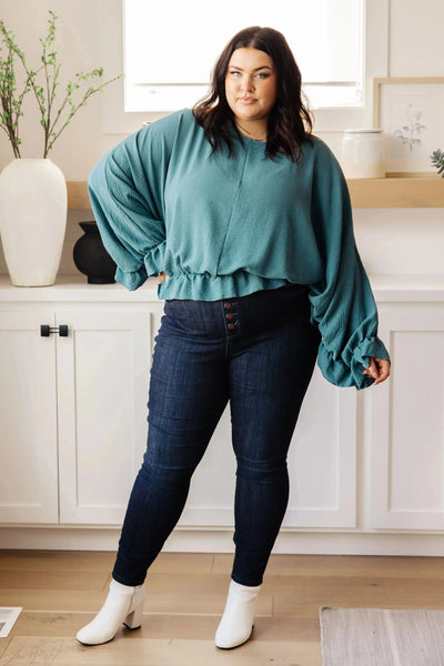Winging It Ruffle Detail Top in Teal Womens Southern Soul Collectives
