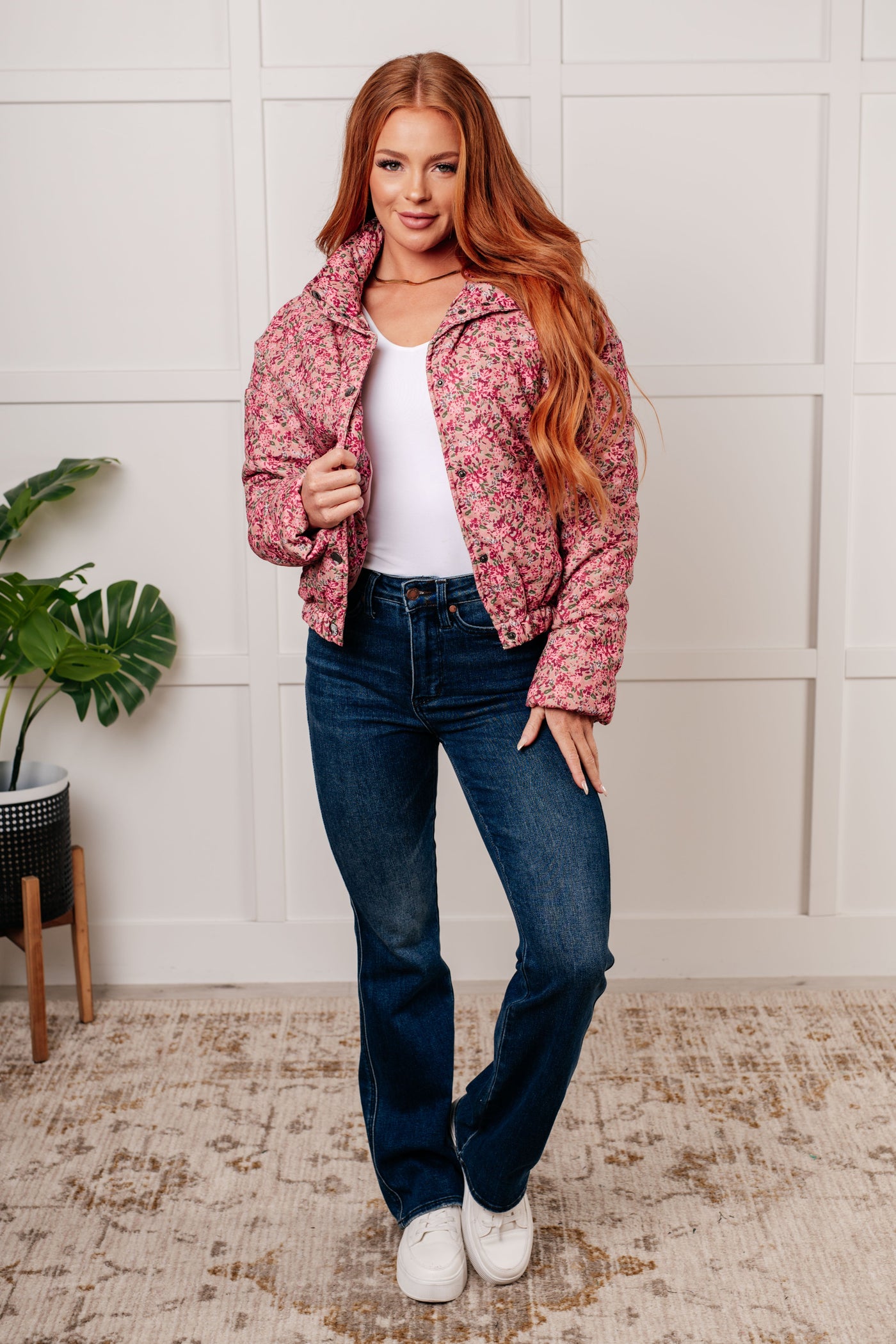 Wish Me Well Floral Printed Puffer Jacket in Rose Multi Southern Soul Collectives