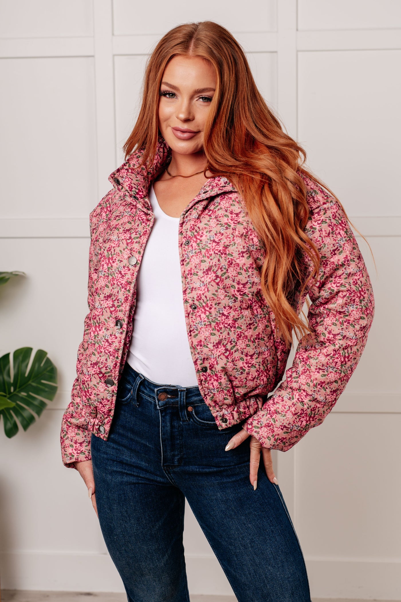 Wish Me Well Floral Printed Puffer Jacket in Rose Multi Southern Soul Collectives