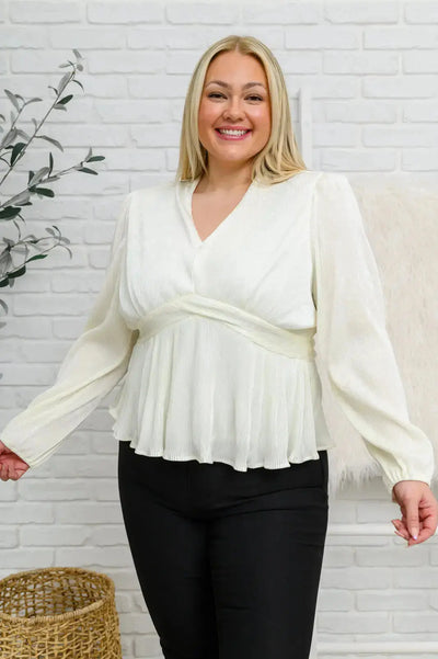 Xanidu Long Sleeve V Neck Blouse in White Womens Southern Soul Collectives
