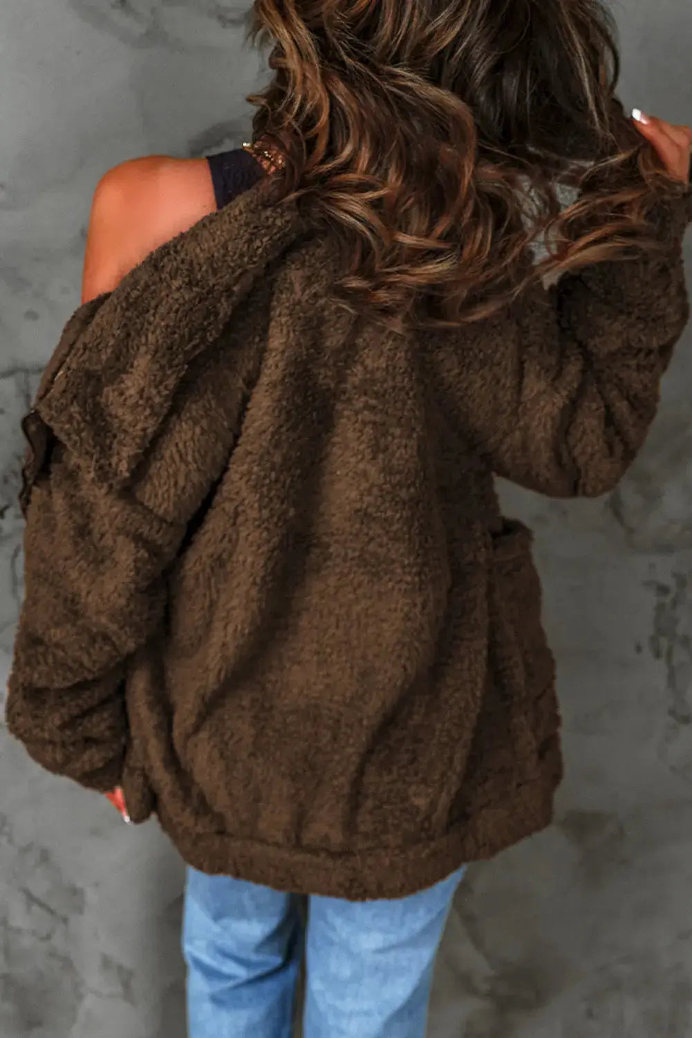 Zip Up Teddy Jacket with Pockets in Brown  Southern Soul Collectives