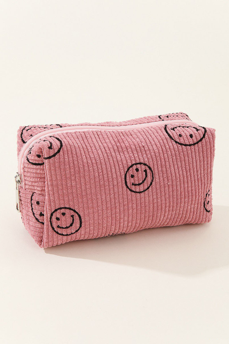 Zenana Smiley Face Corduroy Cosmetic Pouch Makeup Bag in Multiple Colors Southern Soul Collectives