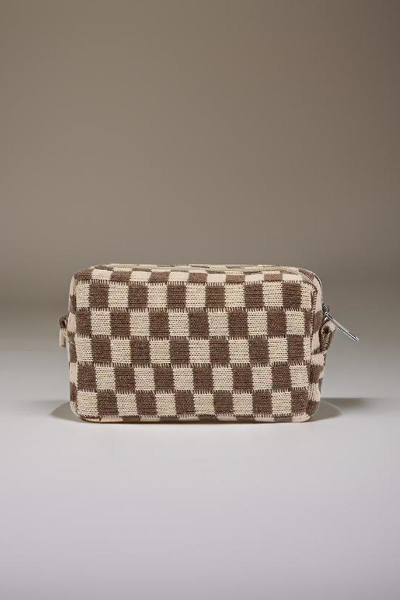 Zenana Checkered Pattern Knitted Cosmetic Pouch Makeup Bag in Multple Colors Southern Soul Collectives