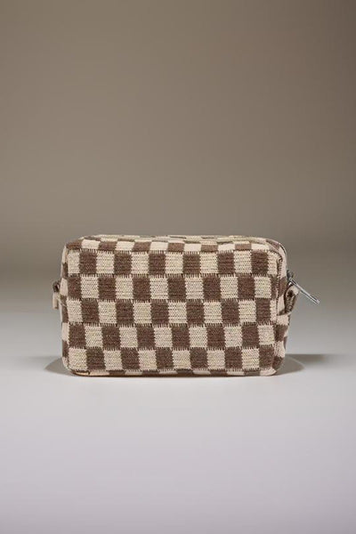 Zenana Checkered Pattern Knitted Cosmetic Pouch Makeup Bag in Multple Colors Southern Soul Collectives