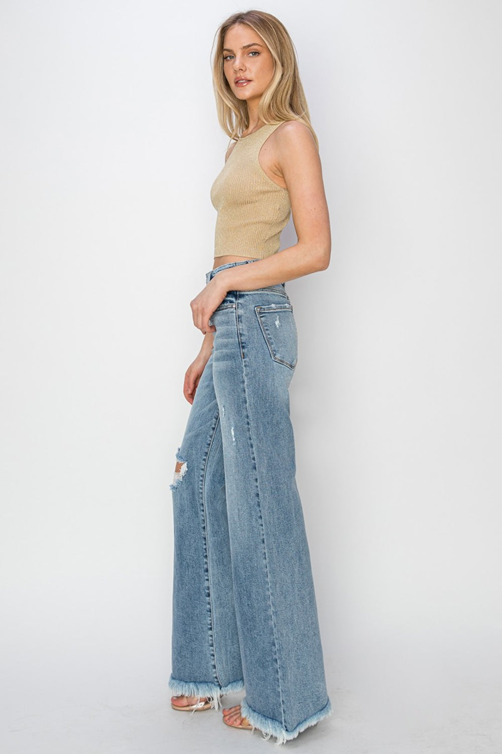 RISEN Mid Rise Button Fly Wide Leg Jeans Southern Soul Collectives