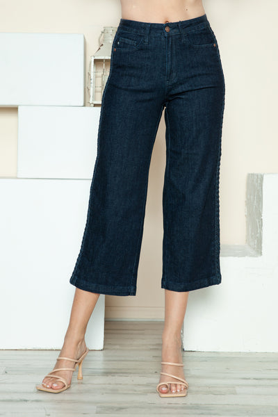 Judy Blue Side Seam Braid Detail Crop Wide Leg Jeans Southern Soul Collectives