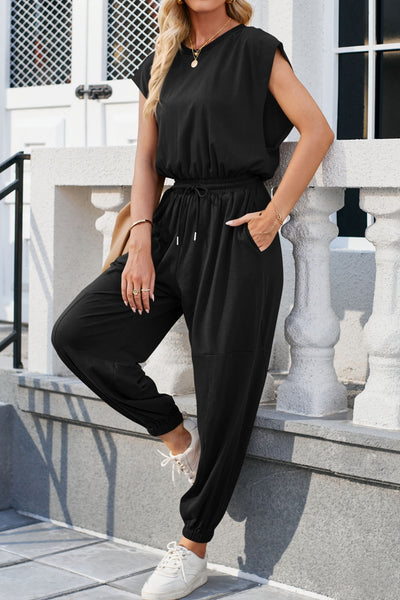 Round Neck Cap Short Sleeve Open Back Jumpsuit in Multiple Colors Southern Soul Collectives