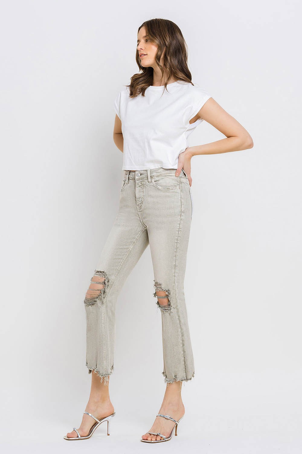 Lovervet Distressed Raw Hem Cropped Flare Jeans Southern Soul Collectives