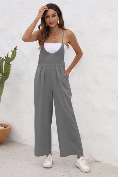 Tie Back Sleeveless Wide Leg Jumpsuit Southern Soul Collectives