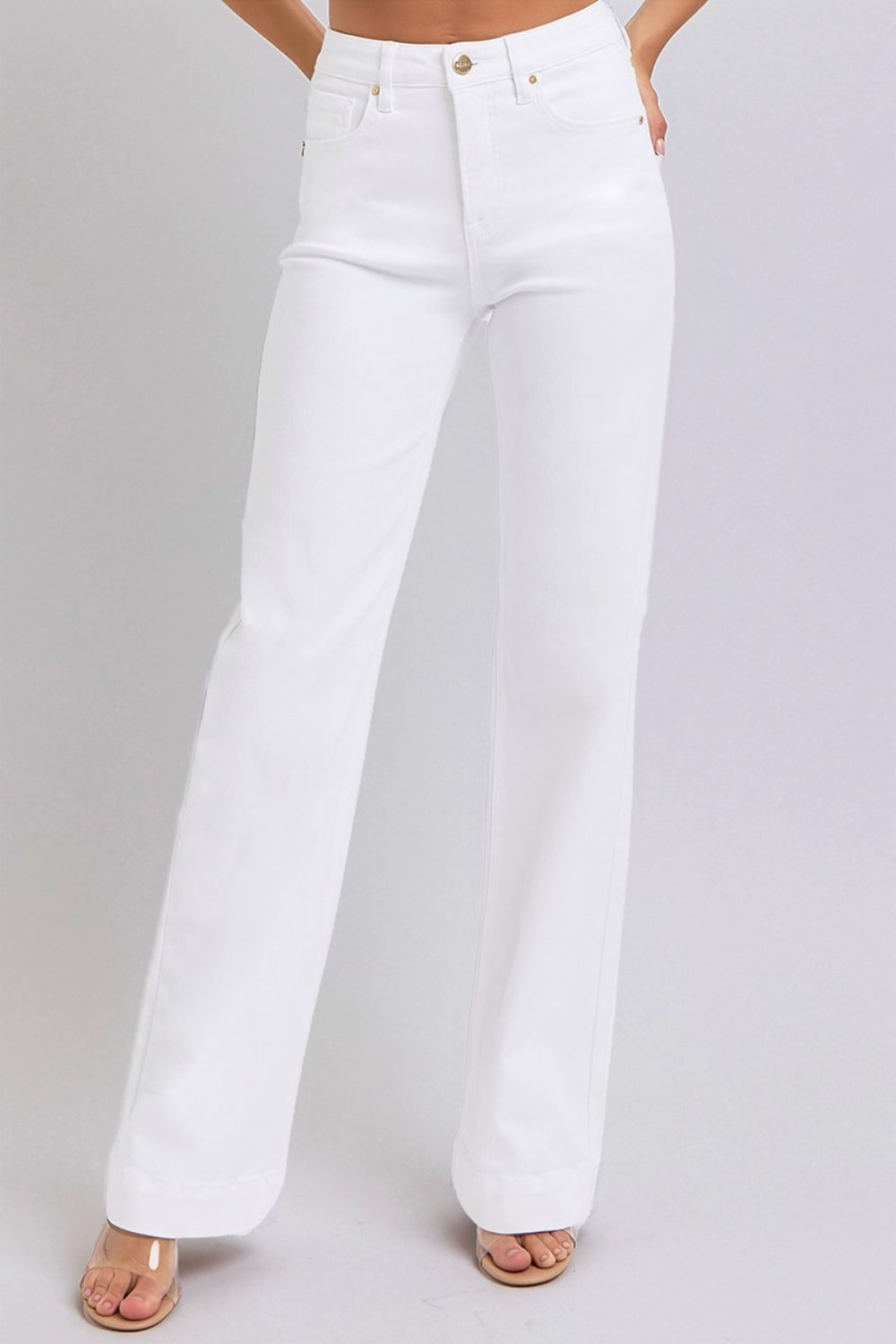 RISEN High Waist Straight Jeans in White Southern Soul Collectives