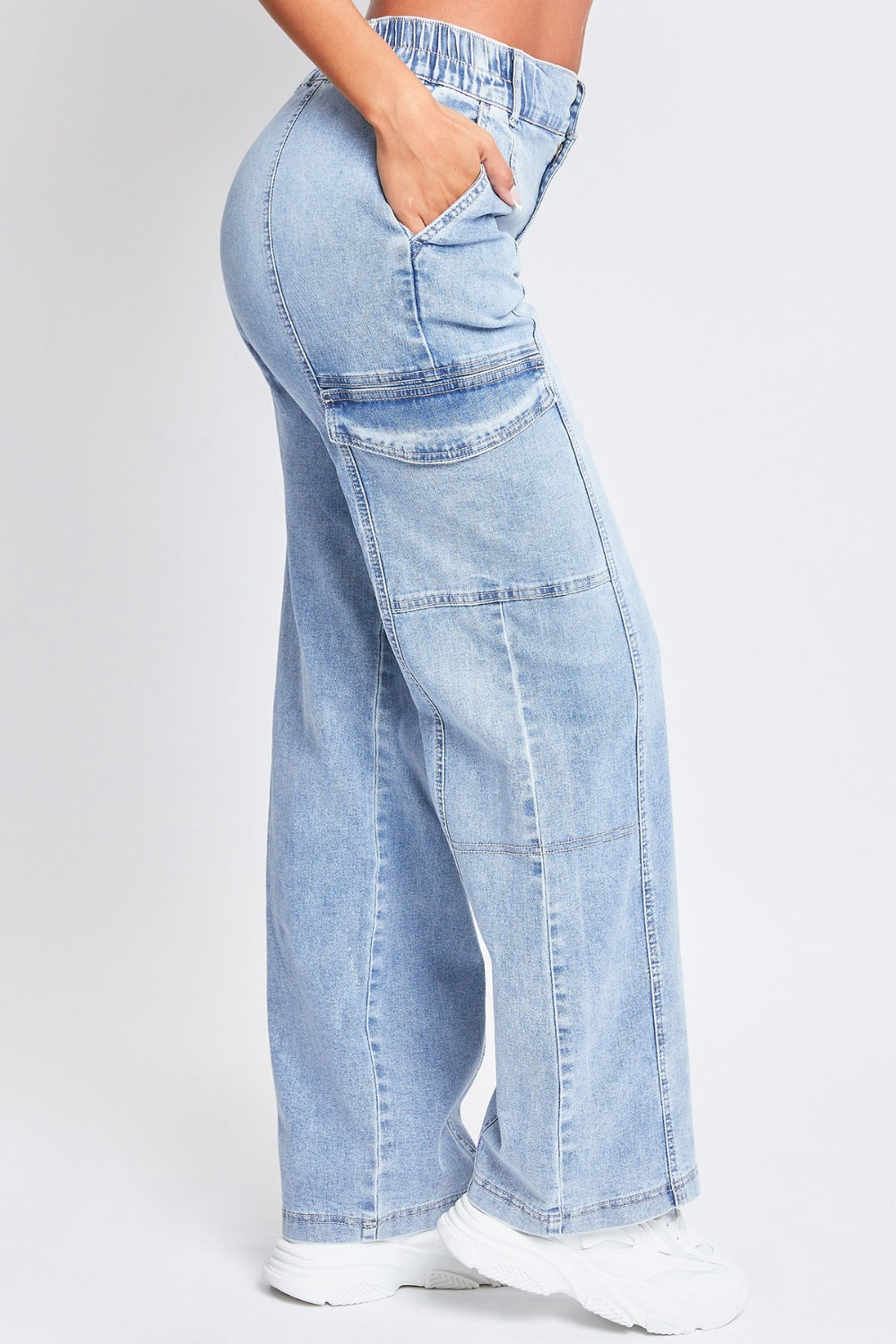 YMI Jeanswear High-Rise Straight Cargo Jeans in Light Wash Southern Soul Collectives