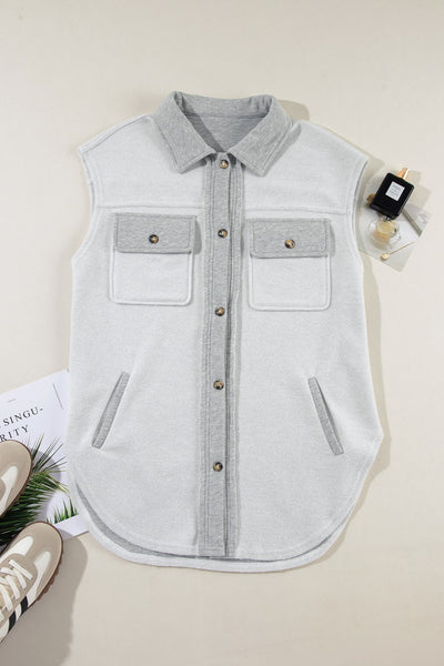 Pocketed Button Up Collared Neck Vest Southern Soul Collectives