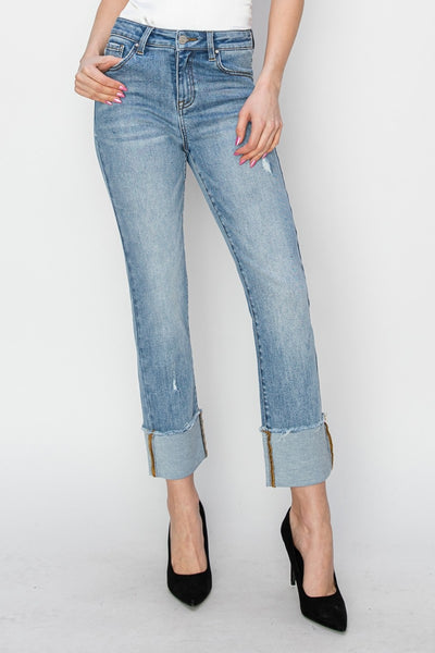 RISEN Full Size High Rise Cuffed Slim Straight Jeans Southern Soul Collectives