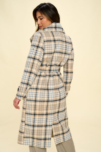 Coalition LA Double-Breasted Plaid Coat with Belt Southern Soul Collectives