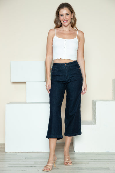 Judy Blue Side Seam Braid Detail Crop Wide Leg Jeans Southern Soul Collectives