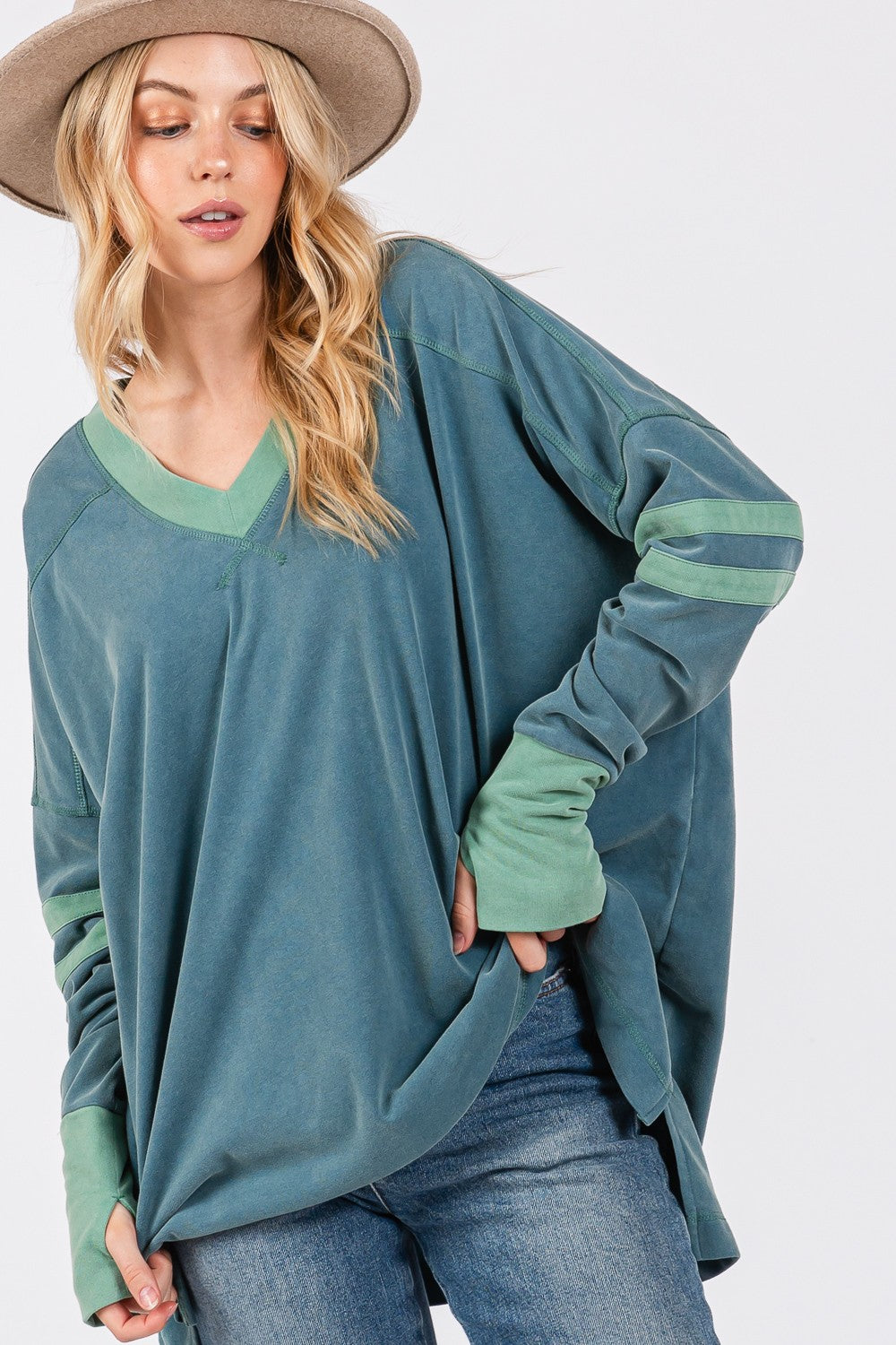 SAGE + FIG Mineral Wash Side Slit Contrast Top Southern Soul Collectives