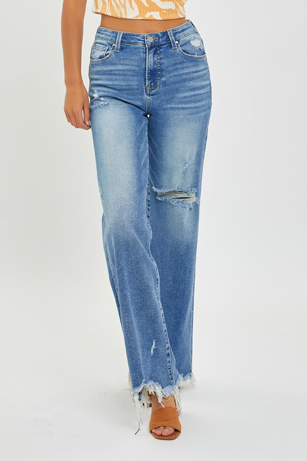 Risen High Rise Frayed Hem Wide Leg Jeans Southern Soul Collectives