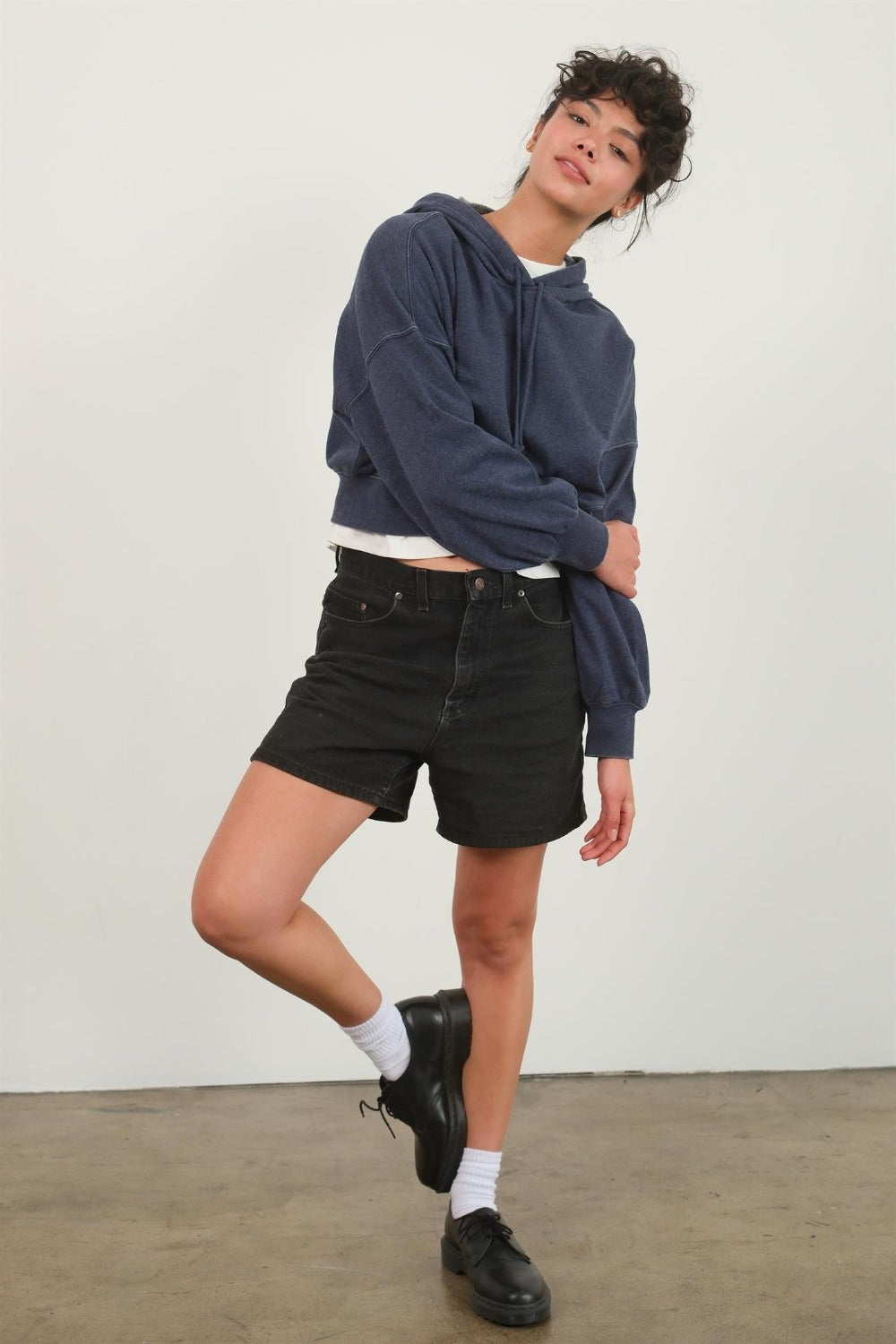 Drop Shoulder Cropped Hoodie in Dark Night Blue Southern Soul Collectives