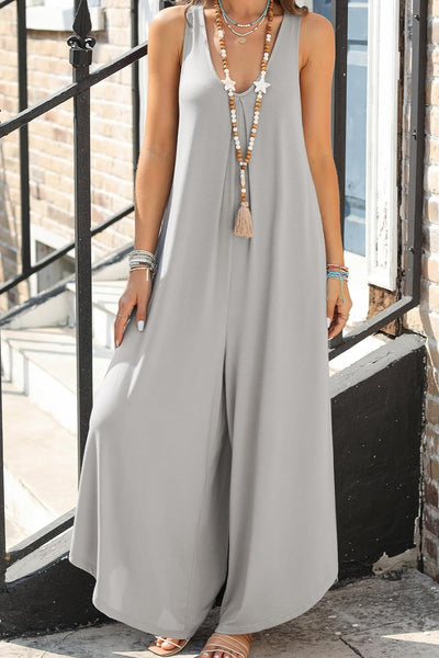 Pocketed Scoop Neck Tulip Hem Wide Leg Jumpsuit in Multiple Colors Southern Soul Collectives