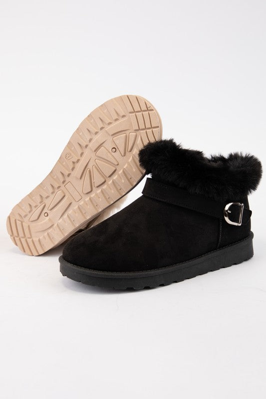 WILD DIVA Faux-Fur Buckle Round Toe Booties Southern Soul Collectives