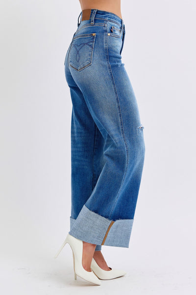 Judy Blue Distressed High Waist Wide Leg Jeans Southern Soul Collectives