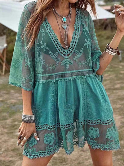 Lace Detail Plunge Cover-Up Dress Southern Soul Collectives