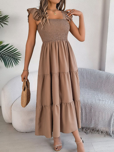 Smocked Square Neck Cap Sleeve Midi Dress Southern Soul Collectives