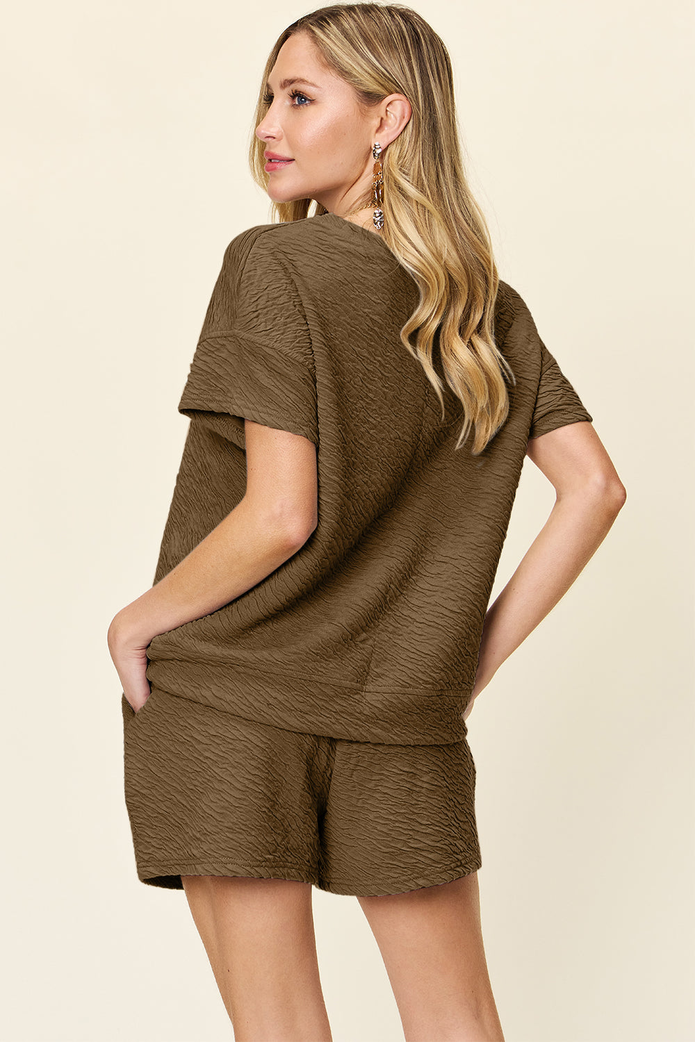 Lounging Around Texture Short Sleeve T-Shirt and Drawstring Shorts Set in Multiple Colors Southern Soul Collectives