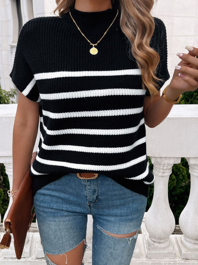 Devine Striped Mock Neck Short Sleeve Sweater Southern Soul Collectives