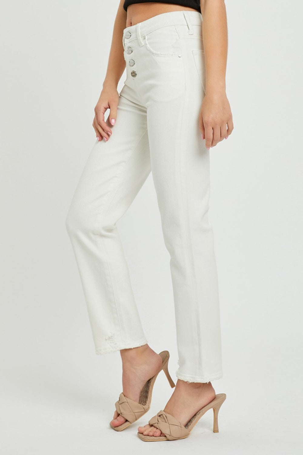 RISEN Mid-Rise Tummy Control Straight Jeans in White Southern Soul Collectives