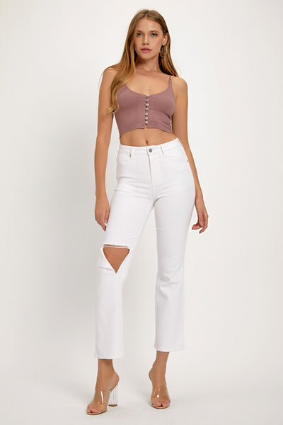 RISEN Distressed Cropped Straight Jeans in White Southern Soul Collectives