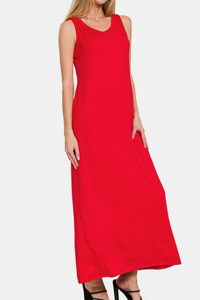 Zenana Scoop Neck Wide Strap Tank Maxi Dress in Red Southern Soul Collectives