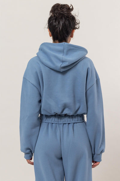 Bubble Hem Cropped Hoodie in Gray Blue Southern Soul Collectives