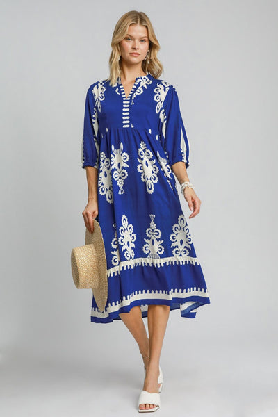 Umgee Printed Notched Midi Dress Southern Soul Collectives