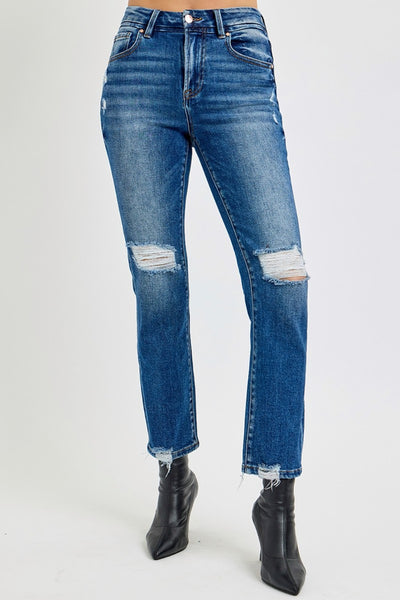 RISEN Full Size High Rise Distressed Crop Straight Jeans Southern Soul Collectives