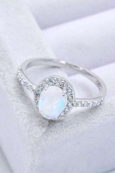 925 Sterling Silver Natural Moonstone Halo Ring Southern Soul Collectives