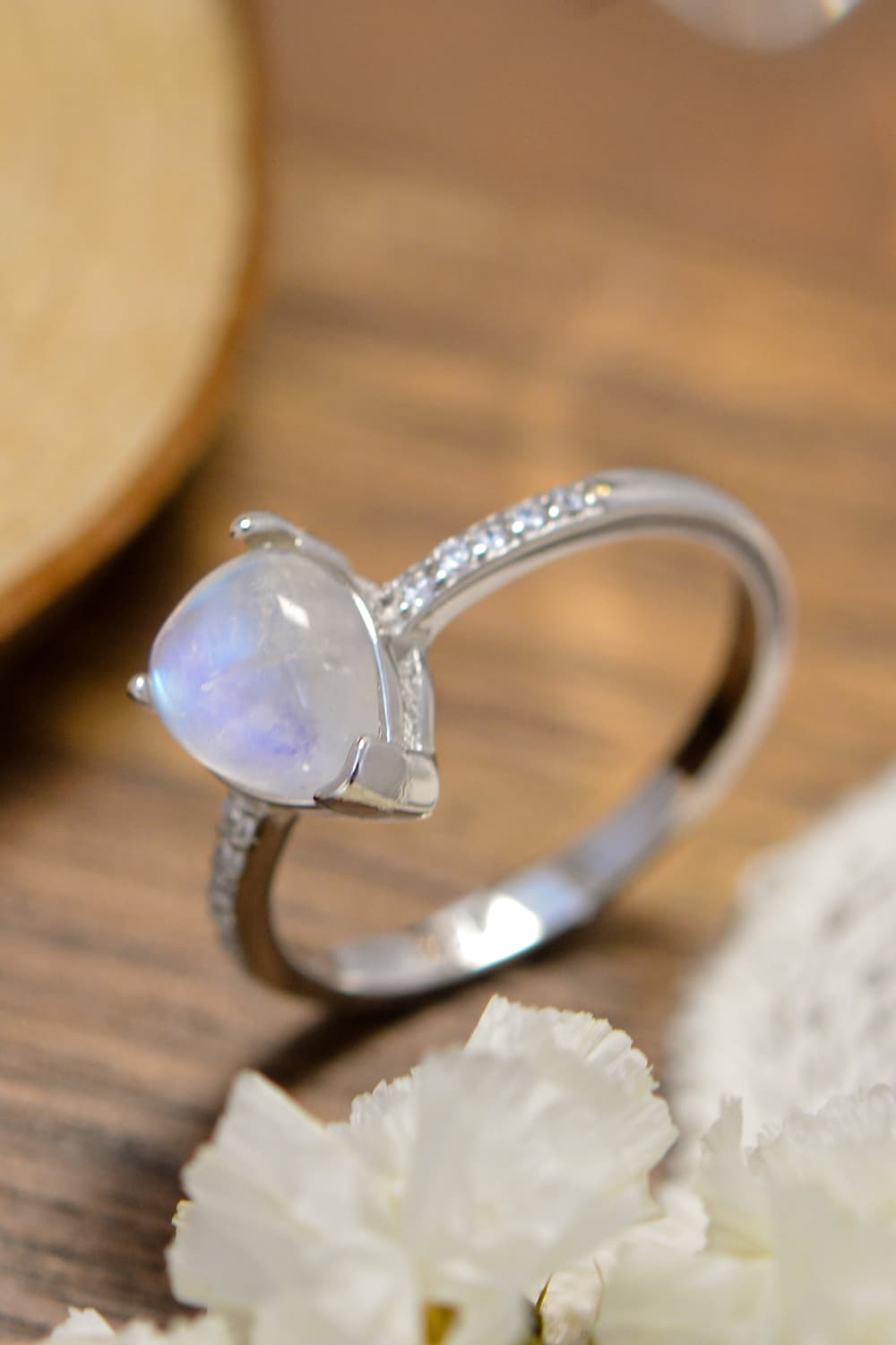 High Quality Natural Moonstone Teardrop Side Stone Ring Southern Soul Collectives