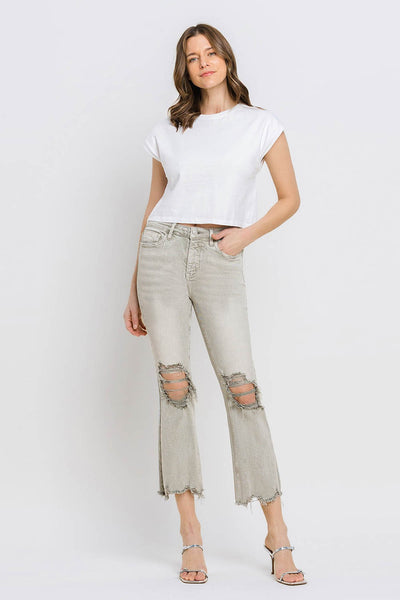 Lovervet Distressed Raw Hem Cropped Flare Jeans Southern Soul Collectives