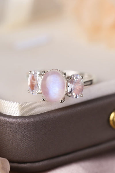 High Quality Natural Moonstone 925 Sterling Silver Three Stone Ring Southern Soul Collectives