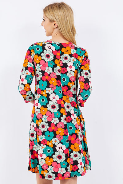 Floral Three-Quarter Sleeve Dress with Pockets Southern Soul Collectives