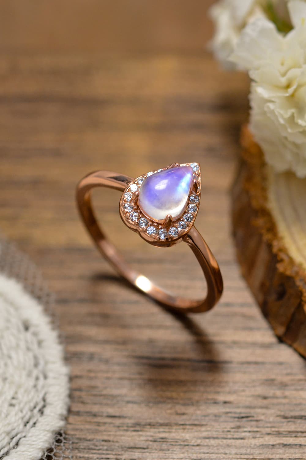 Moonstone Teardrop 925 Sterling Silver Halo Ring Southern Soul Collectives