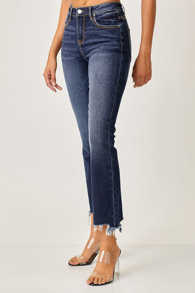 Risen Full Size Frayed Hem Cropped Straight Jeans Southern Soul Collectives