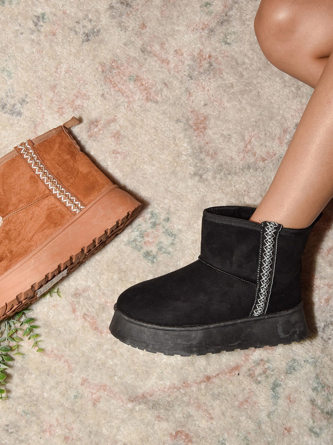 Round Toe Platform Boots with Side Detailing in Black Southern Soul Collectives