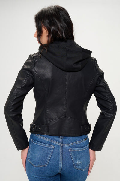 Coalition Affair Fitted Vegan Leather Zip Up Hooded Jacket in Black Southern Soul Collectives