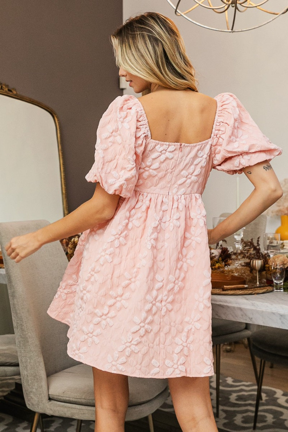 BiBi Flower Square Neck Puff Sleeve Dress Southern Soul Collectives